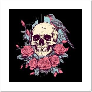 Floral Skull and Birds Posters and Art